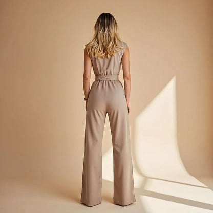 Women's Casual Wide Leg Jumpsuit | Mandarin Collar