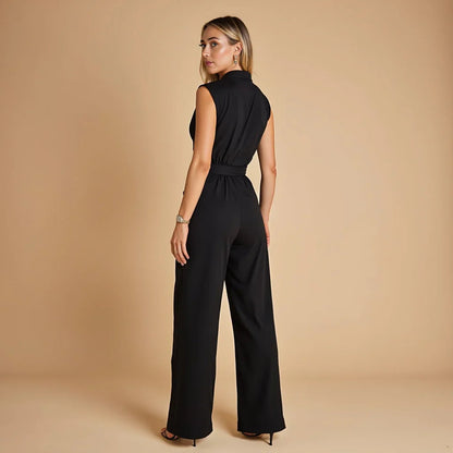 Women's Casual Wide Leg Jumpsuit | Mandarin Collar