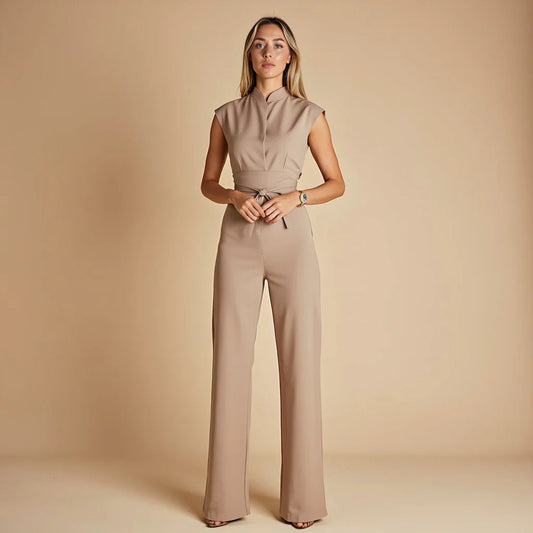 Women's Casual Wide Leg Jumpsuit | Mandarin Collar