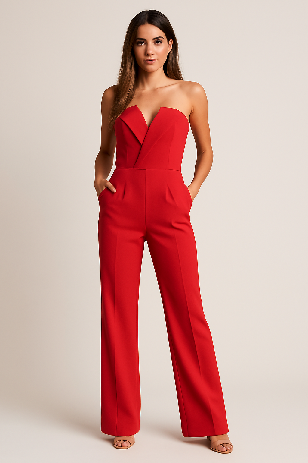 Women's Strapless Jumpsuit | with V-Neck