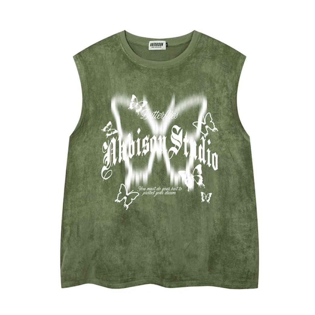 Y2K Vintage Butterfly Print Suede Tank Top