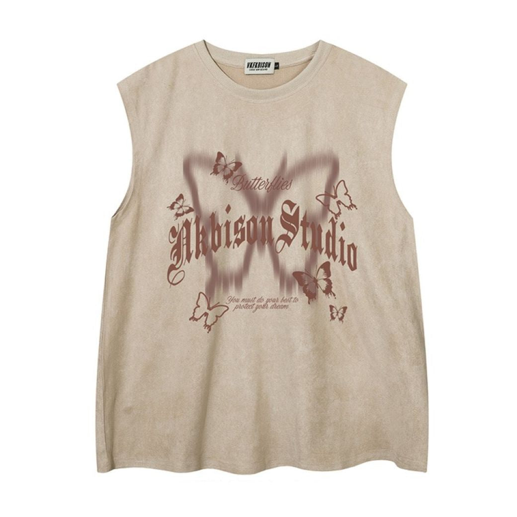 Y2K Vintage Butterfly Print Suede Tank Top