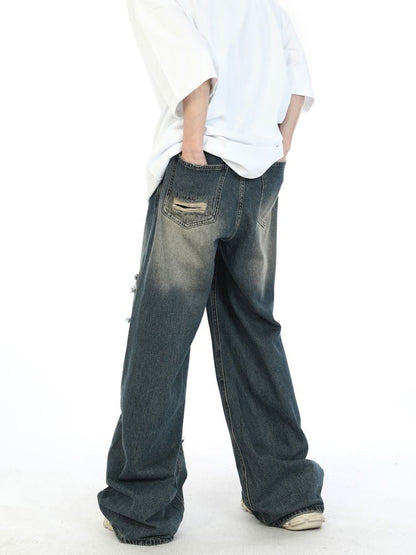 2000s Fake Hole Damage Wide Denim Pants Unisex