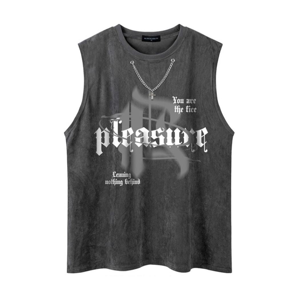 Men Hip Hop Oversized Cross Necklace Design Tank Top