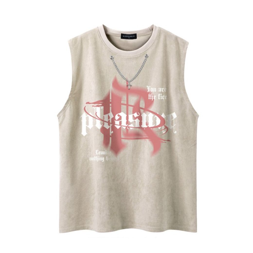 Men Hip Hop Oversized Cross Necklace Design Tank Top