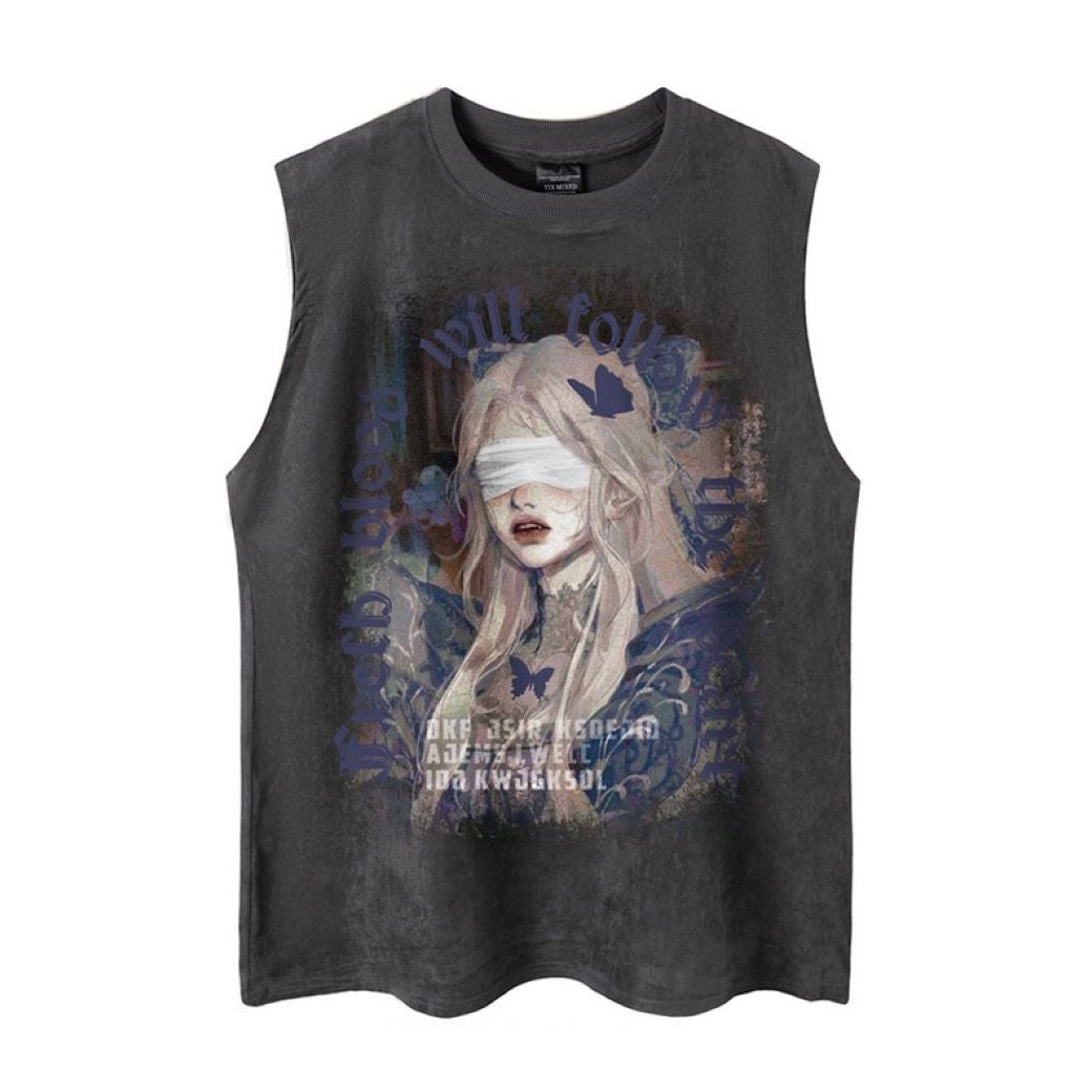 Hip Hop Girl Print Oversized Sleeveless Tank Top