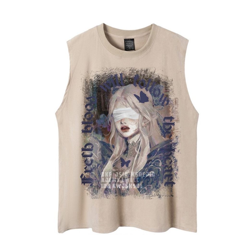 Hip Hop Girl Print Oversized Sleeveless Tank Top