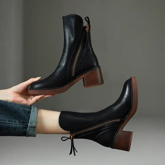 Women's Block Heel Ankle Boots | Zipper
