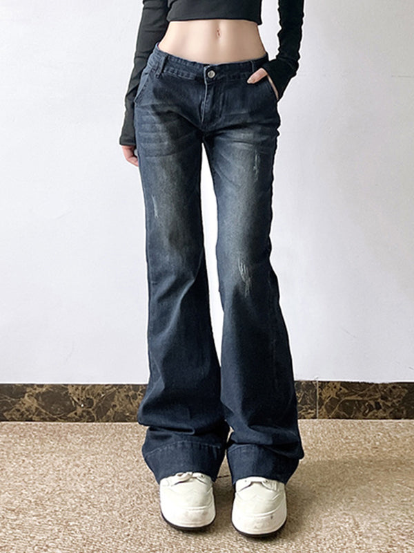 Blue Retro Sexy Low Waist Flare Jeans