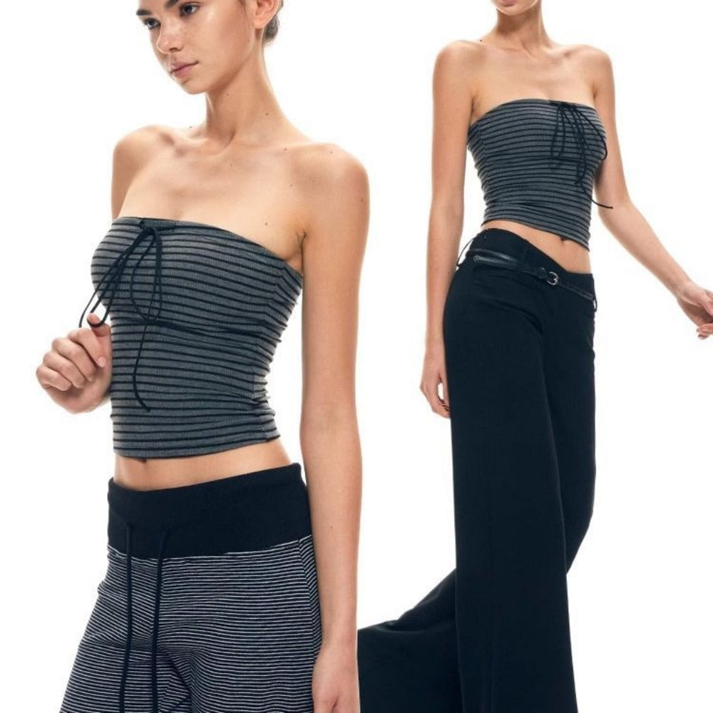 Black Gray Striped Tube Top for Women - Morena