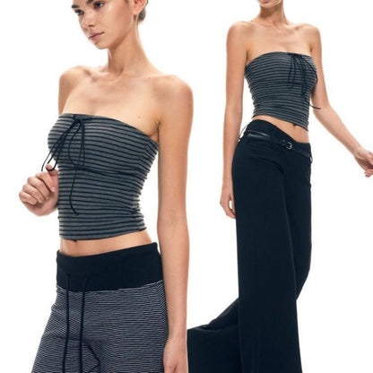 Black Gray Striped Tube Top for Women - Morena