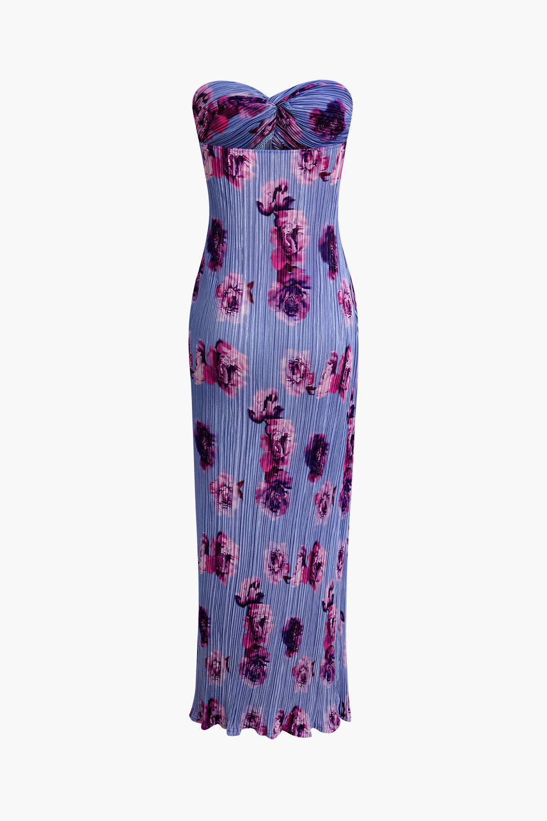 Vintage Abstract Print Plisse Strapless Slim Maxi Dress