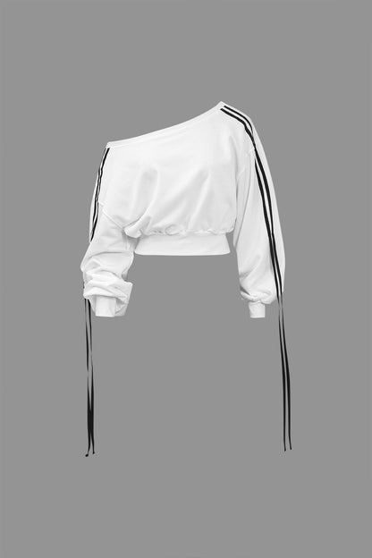 Retro White Contrast Tie-Up Sweatshirt