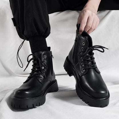 Black Leather Lace Up Ankle Boots for Men - Melina