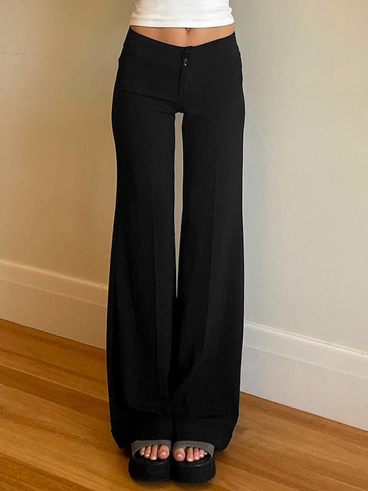 Pantalones de bengala de pierna recta de alto aumento vintage negro