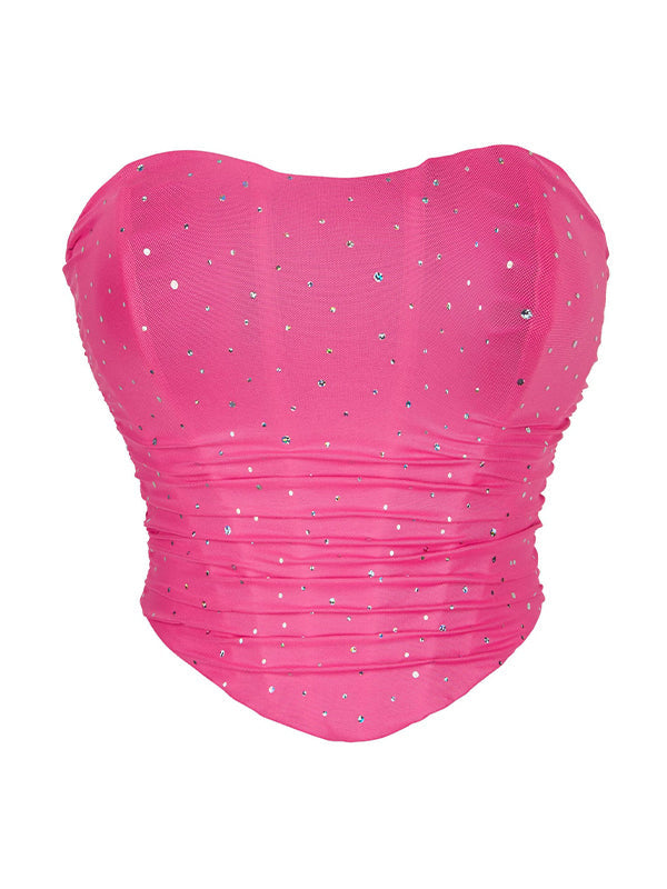 Y2k Plain Rhinestone Bandage Corset Top