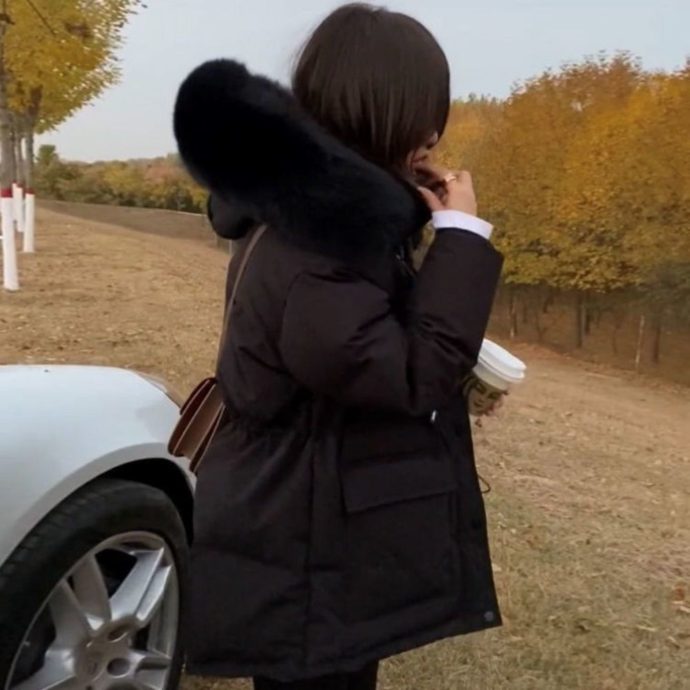 Puffer Jacket with Fur Hood for Women - Loredana