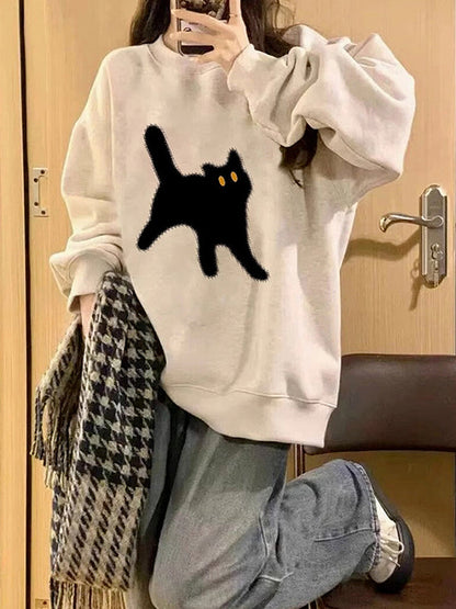 Sudadera retro oversize con estampado de gato