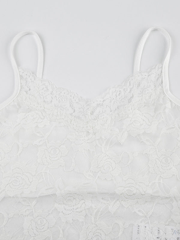 White Vintage Perspective Lace Slim Cami Top