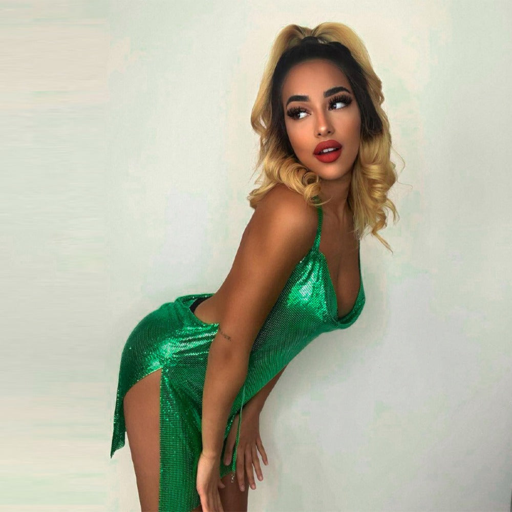 Metallic Mini Dress with Halter Neck for Women - Adele