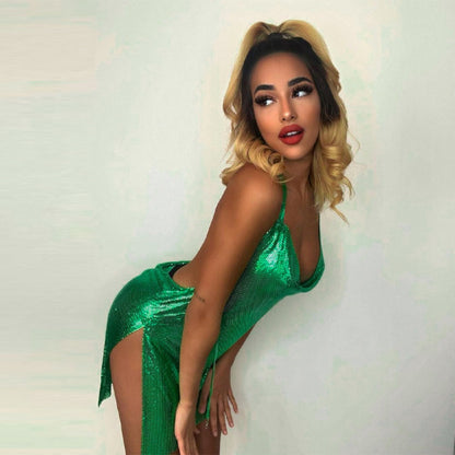Metallic Mini Dress with Halter Neck for Women - Adele