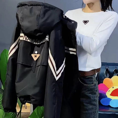 Hooded Windbreaker Jacket with Stripes for Women - Simonetta