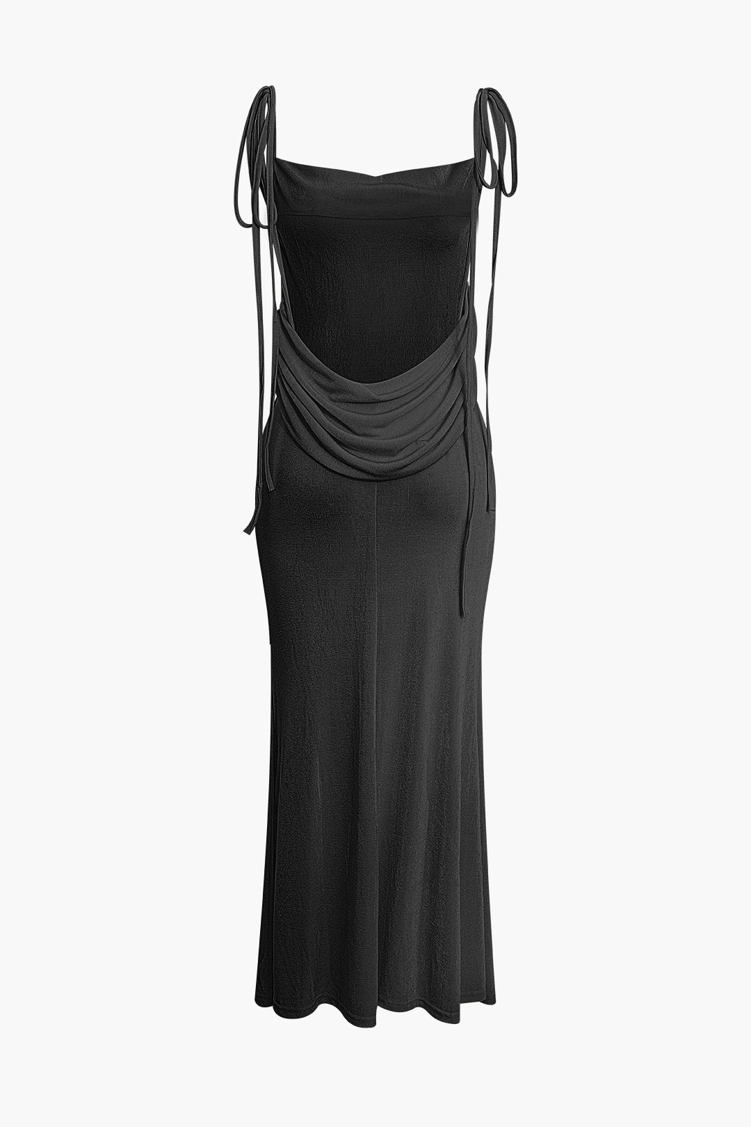 Solid Color French Cowl Neck Backless Tie Maxi Dress