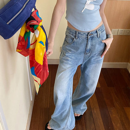 Light Blue Wide Leg High Waist Jeans for Women - Larissa