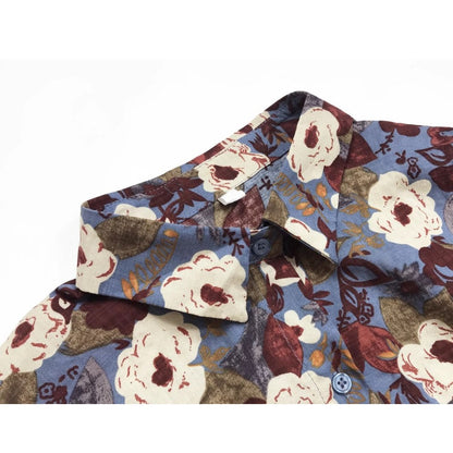 Blue Floral Print Button Up Shirt for Women - Sabina