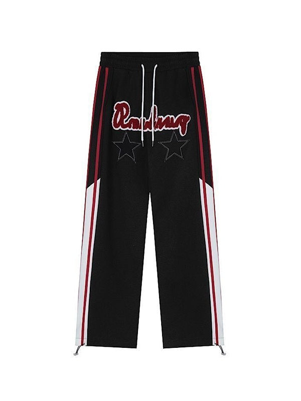 Contrast Color Y2K Flocking Print Star Patch Baggy Sweatpants