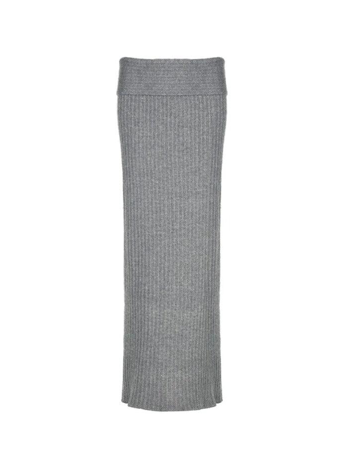 Classic Gray Solid Turned Waist Low Rise Maxi Skirt