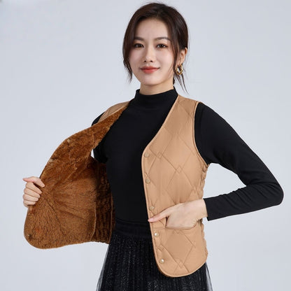 Quilted Puffer Vest with Button Closure for Women - Melissa