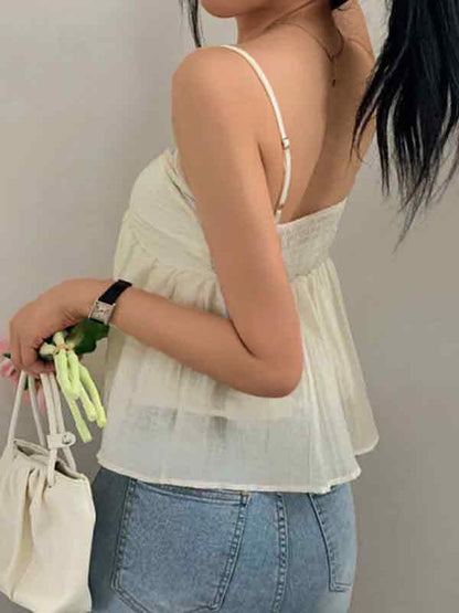 Apricot Sweet Pleated Lace Up Cami Top