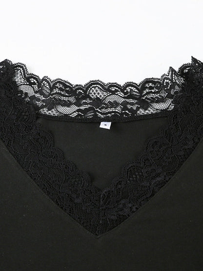 Classic Black V Lace Stitching Long Sleeve Tee