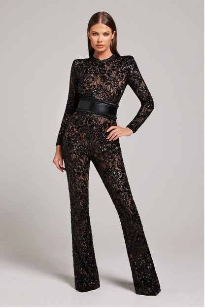 Women's Floral Jumpsuit with Flared Leg | Long Sleeve