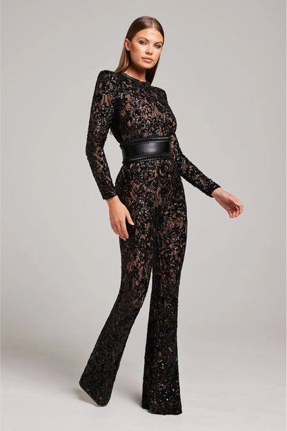Women's Floral Jumpsuit with Flared Leg | Long Sleeve