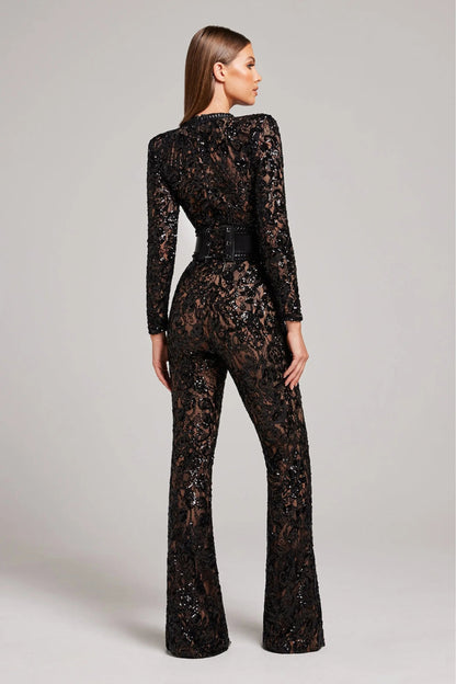 Women's Floral Jumpsuit with Flared Leg | Long Sleeve