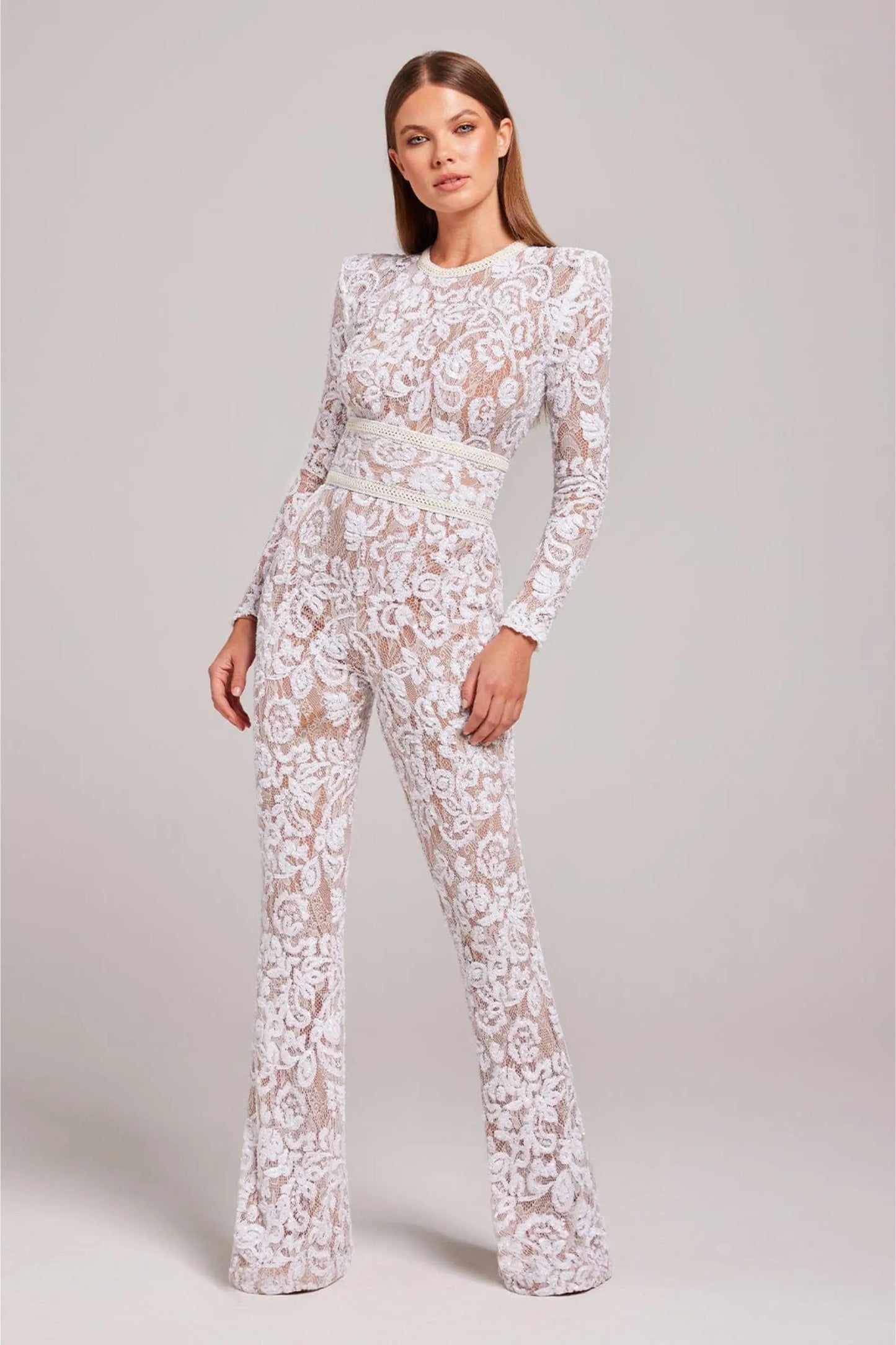 Women's Floral Jumpsuit with Flared Leg | Long Sleeve