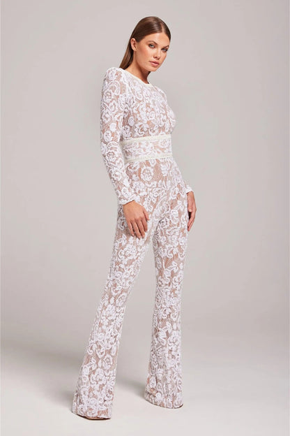 Women's Floral Jumpsuit with Flared Leg | Long Sleeve