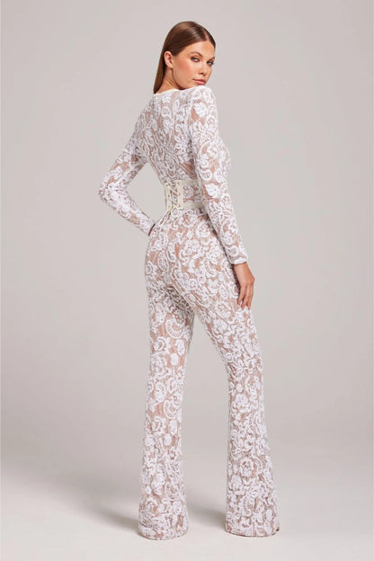 Women's Floral Jumpsuit with Flared Leg | Long Sleeve