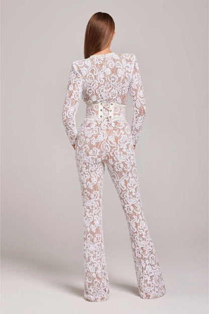 Women's Floral Jumpsuit with Flared Leg | Long Sleeve