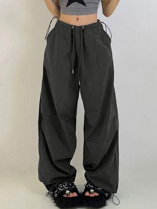 Gray Retro Sport Drawstring Bound Feet Cargo pants