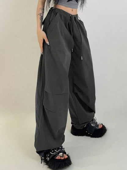 Gray Retro Sport Drawstring Bound Feet Cargo pants