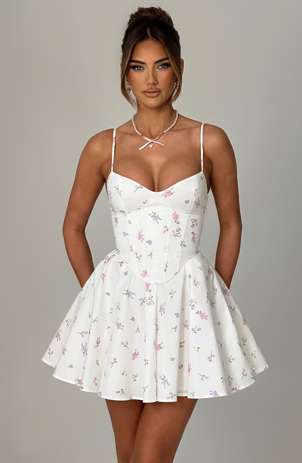 Amy Mini Dress-White Multi Floral Print