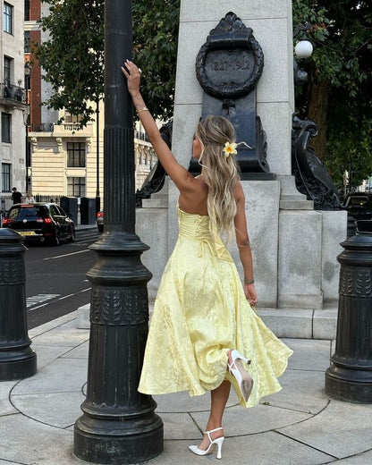 Midi Dress with Deep V Neckline for Women - Iris