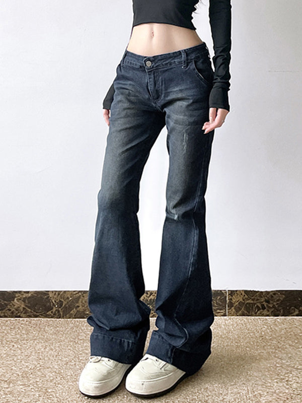 Blue Retro Sexy Low Waist Flare Jeans