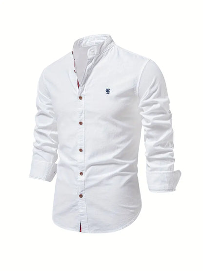 Men's Stand Collar Casual Shirt | Long Sleeve