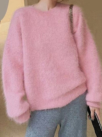 Classic Fuzzy Solid Pullover Sweater