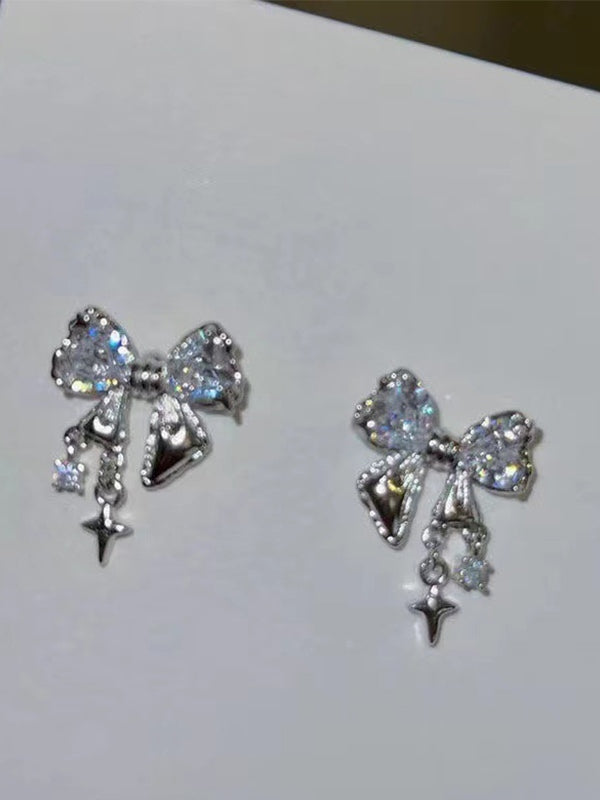 Glittering Bow Rhinestone Styling Stud Earring