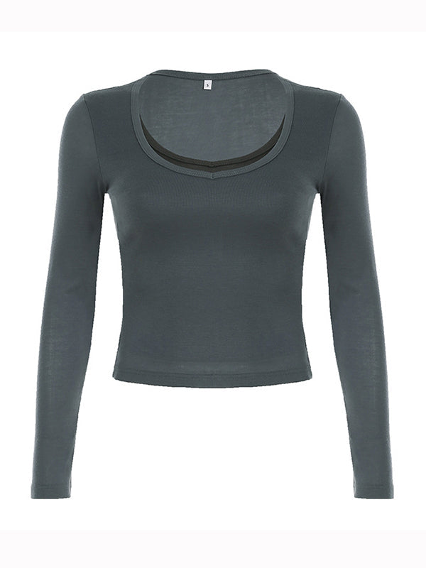 Classic Gray Simple Long Sleeves Tee